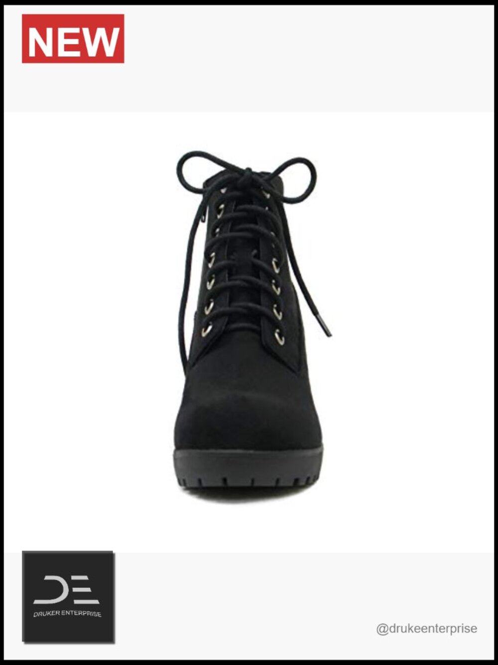 Lug Sole Chunky Heel Combat Ankle Bootie Lace Up Side Zipper - Picture 5 of 6
